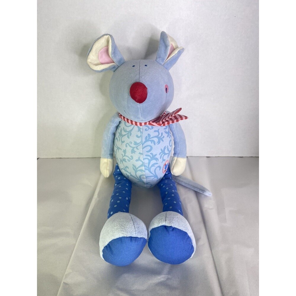 HABA Mouse Blue Plush Stuffed Animal Toy Red Striped Scarf Nose